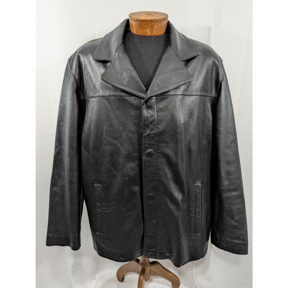 NWOT! GUESS! SUPPLE SOFT BLACK GENUINE LEATHER WOOL ZIP LINER JACKET, COAT!SZ XL - Picture 2 of 14